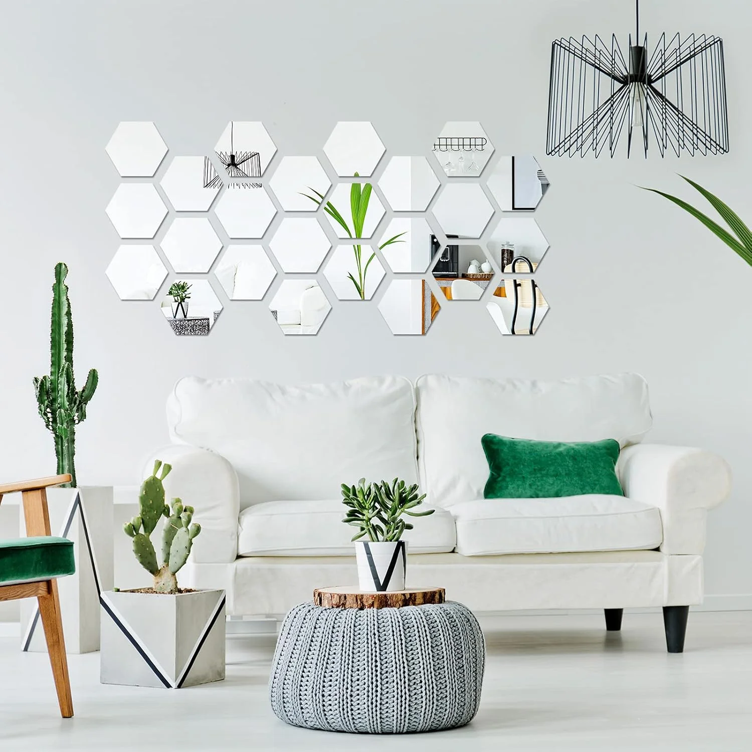 32 Pcs Hexagon Mirror Wall Stickers Removable Silver Acrylic Mirror Stickers Honeycomb Decals for DIY Home