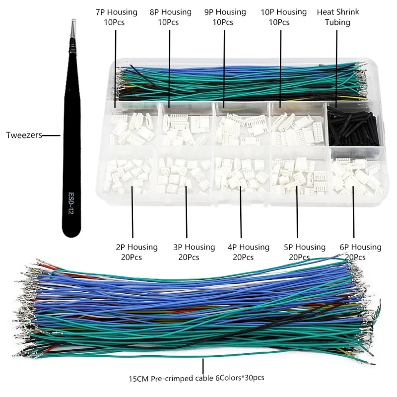 GH1.25MM Rubber Shell 2P/3/4/5/6/7/8/9/10P Plug Double Ended Terminal Wire 28AWG Silicone Cable Connector Kit Box