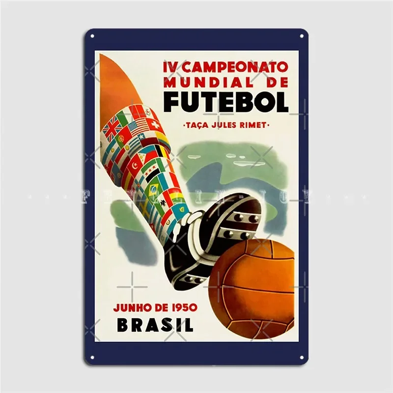 كأس من عام 1950 في البرازيل علامة معدنية جدار حانة نادي بار تصميم لوحة الحائط تين تسجيل ملصق #2