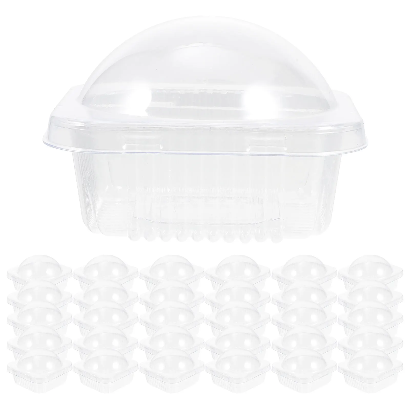 

50 Pcs Dessert Boxes Cake Packaging Plastic Cupcake Holders Lid Clear Food Grade Safe Environmental Friendly Compact Size