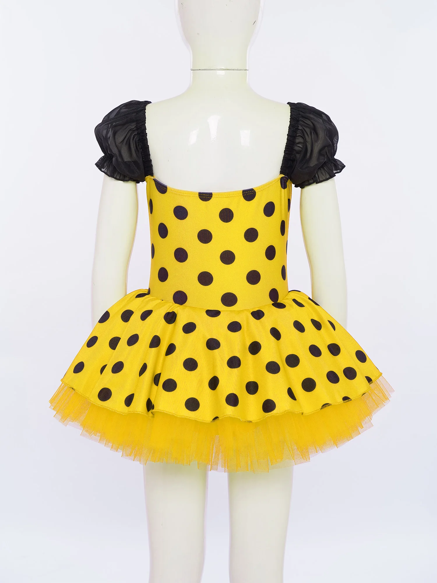 Ballett-Tanzkleid für Kinder, Mädchen, Puffärmel, glänzende Pailletten, Farbblock, Punkte, Tutu-Kleider, Bühnenaufführung, Tanzbekleidung, Kostüm