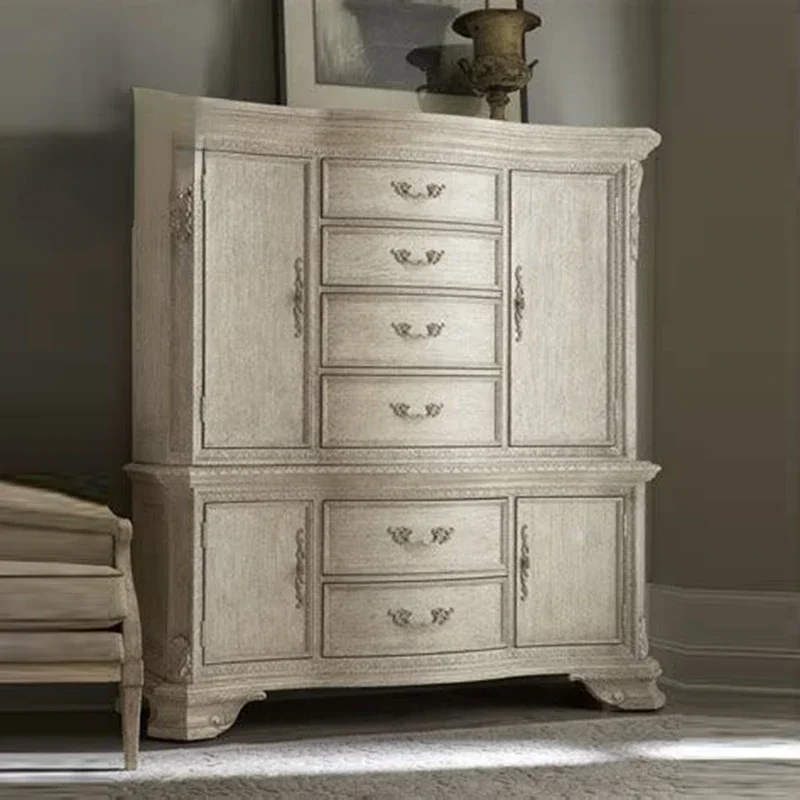 

American-Style Solid Wood Light Luxury Two-Door Wardrobe Renaissance Mark Bedroom Wardrobe Locker Carved Wardrobe