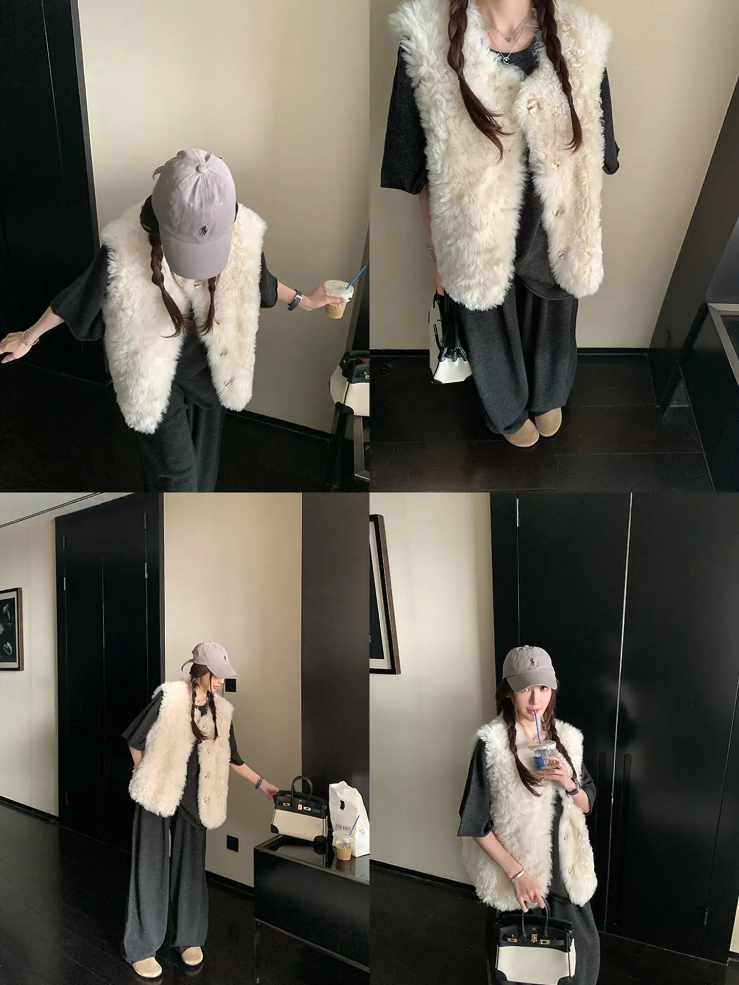 Women Faux Fur Vest Coats Solid Fur Jackets Cotton Linen Round Neck Sleeveless Single Breasted Loose Casual 2026 Autumn Winter