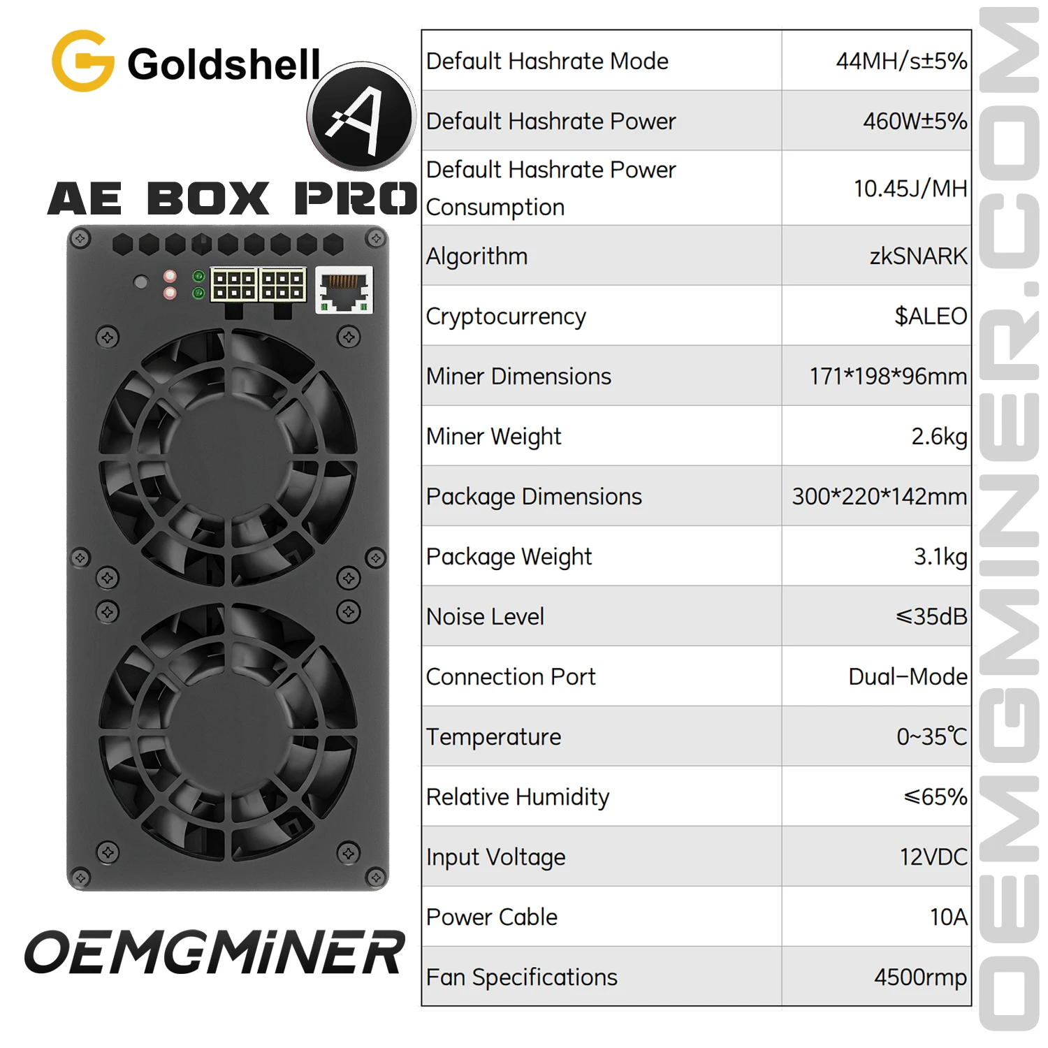 New Goldshell AE-BOX Pro 44Mh/s 460W Aleo Coin Miner Home Mining Silent Goldshell AE BOX Pro ALEO Mining Machine with PSU