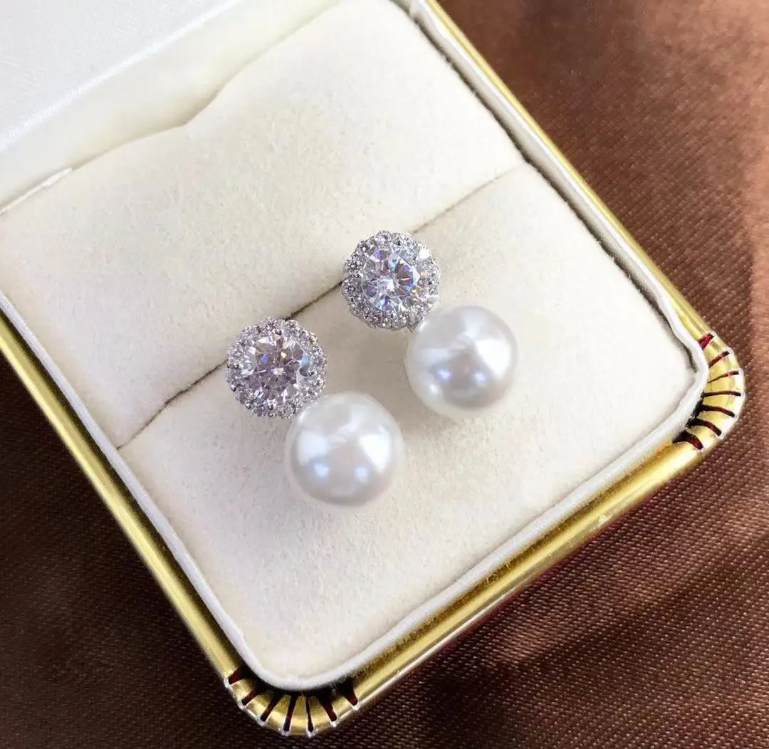 

Wholesale S925 Sterling Silver Earrings Mount Findings Settings Base Mounting Parts Accessory for 9-10mm Pearls 5 pairs/lot