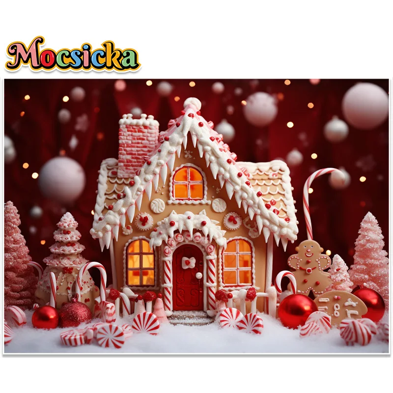 Christmas Gingerbread House Candy Backdrop for Photography Background For Children Portrait Photo Shoot Backdrop Studio Props