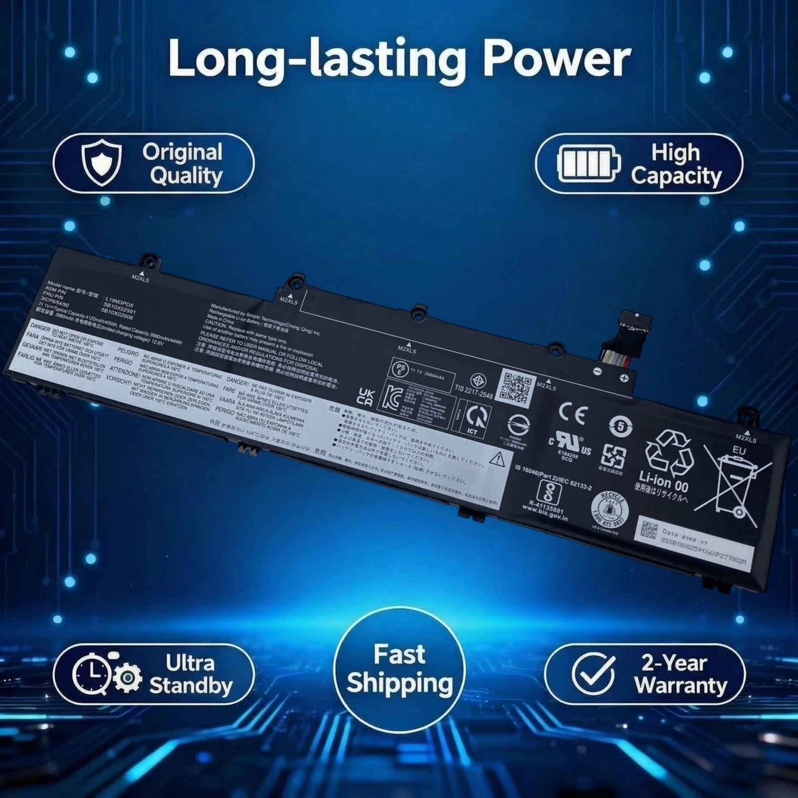 Original L19M3PD5 L19D3PD5 45W Laptop Battery For Lenovo Thinkpad E14 E15 Gen 2 5B10X02594 5B10X02606 TP00117A TP00116C L19C3PD5
