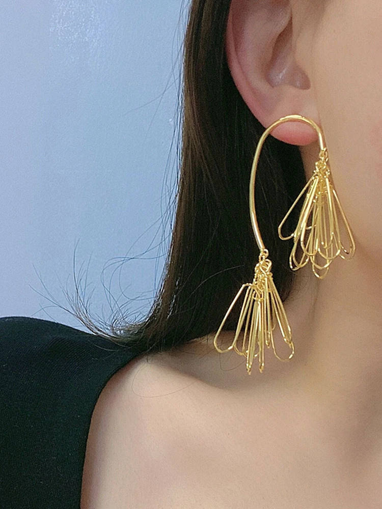 

Europe and America Trend Earrings for Women Pine Needle Gold Color Tassel Earrings Female Wedding Party Fine Jewelry Gift