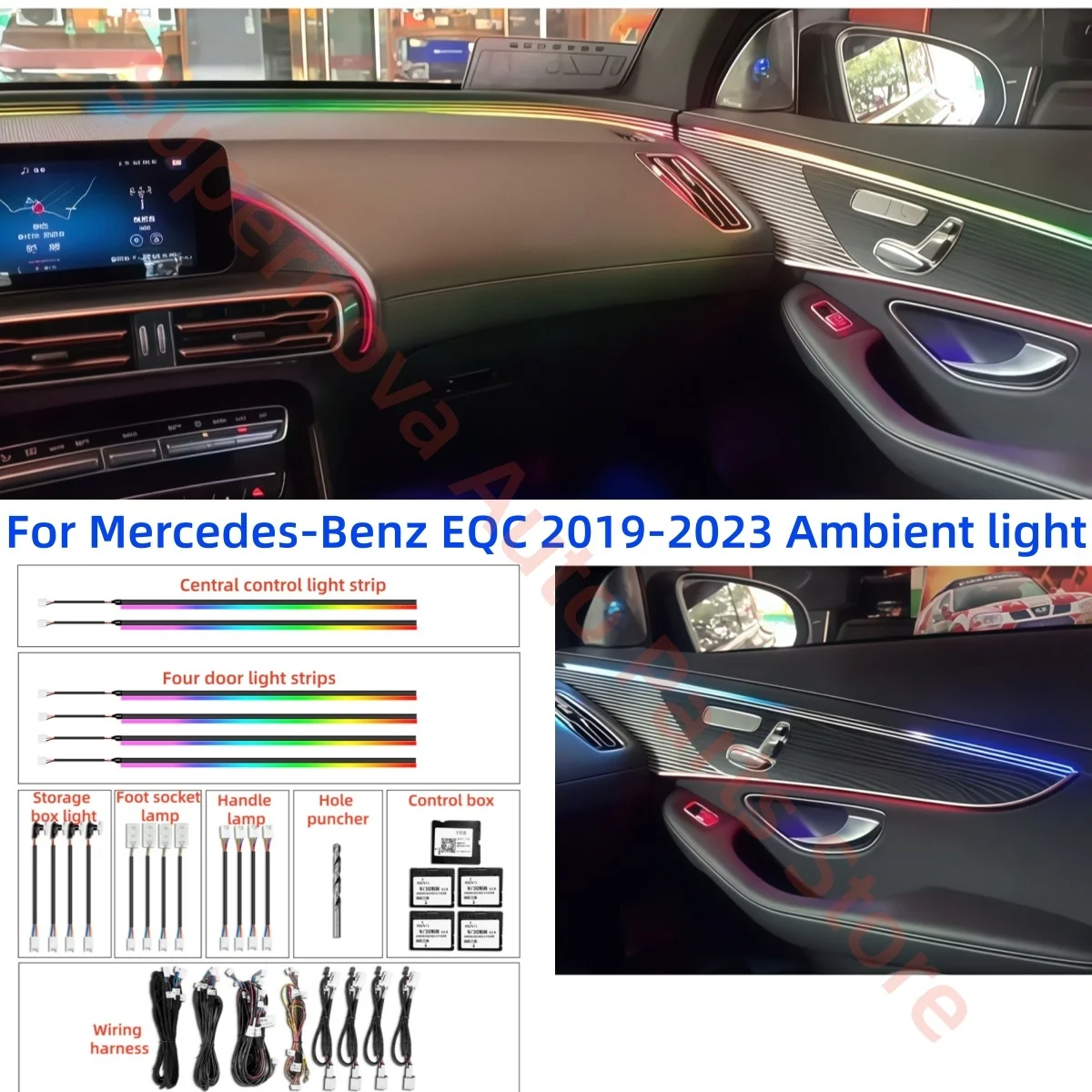 Fit for Mercedes-Benz EQC 2019-2023 LED Atmosphere lamp automotive interior lighting upgrade Car accessories 4D rotating tweeter