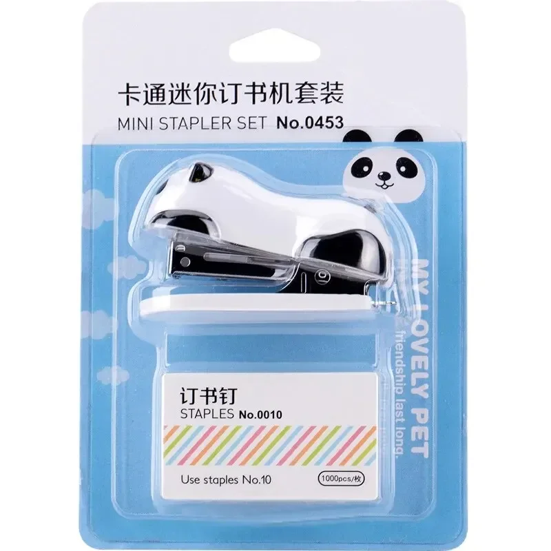 1PCS Red Panda Stapler Set 0453 Combination Type 10 # 10 # Adaptable 0010 Staple Needle Cartoon Mini