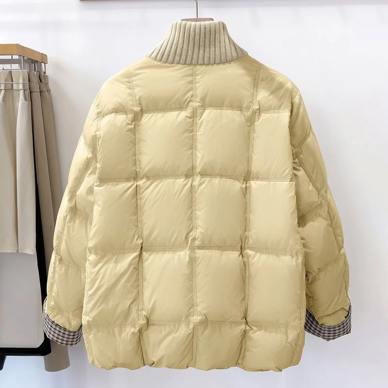 Winter Cotton Coat High End Knitted Stand Up Collar Down Cotton Jacket for Women Korean Loose Warm Cold Protection Parka Coat