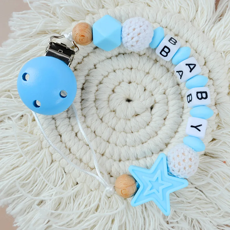 Baby Pacifier Clips Cartoon Silicone Stars Personalised Name Feeding Dummy Nipple Holder Chain Clip Newborn Infant Teething Toys