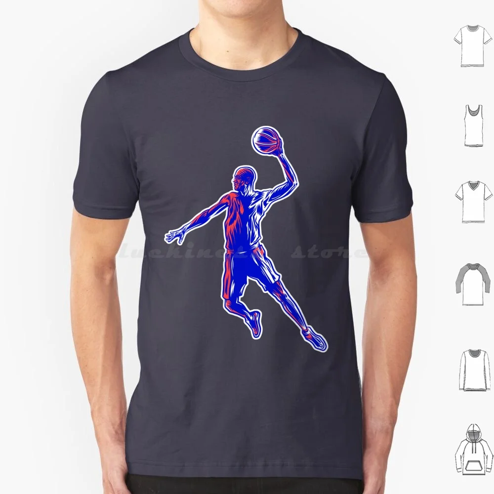 Basketball Player Slam , Red And Blue Design T Shirt Big Size 100% Cotton Basketball Basketball Player Player Slam Dunks Sport