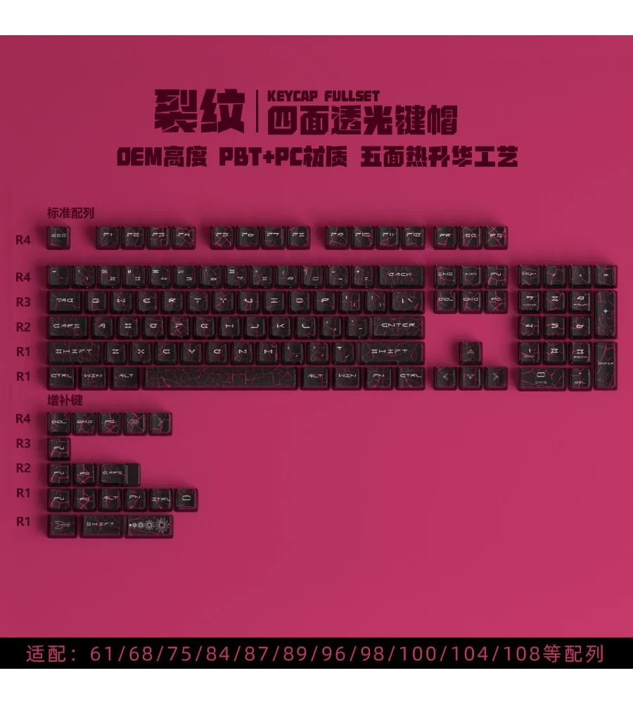 Crack four-sided transparent PBT heat sublimation transparent crystal transparent keycap double leather milk custom OEM keyboard