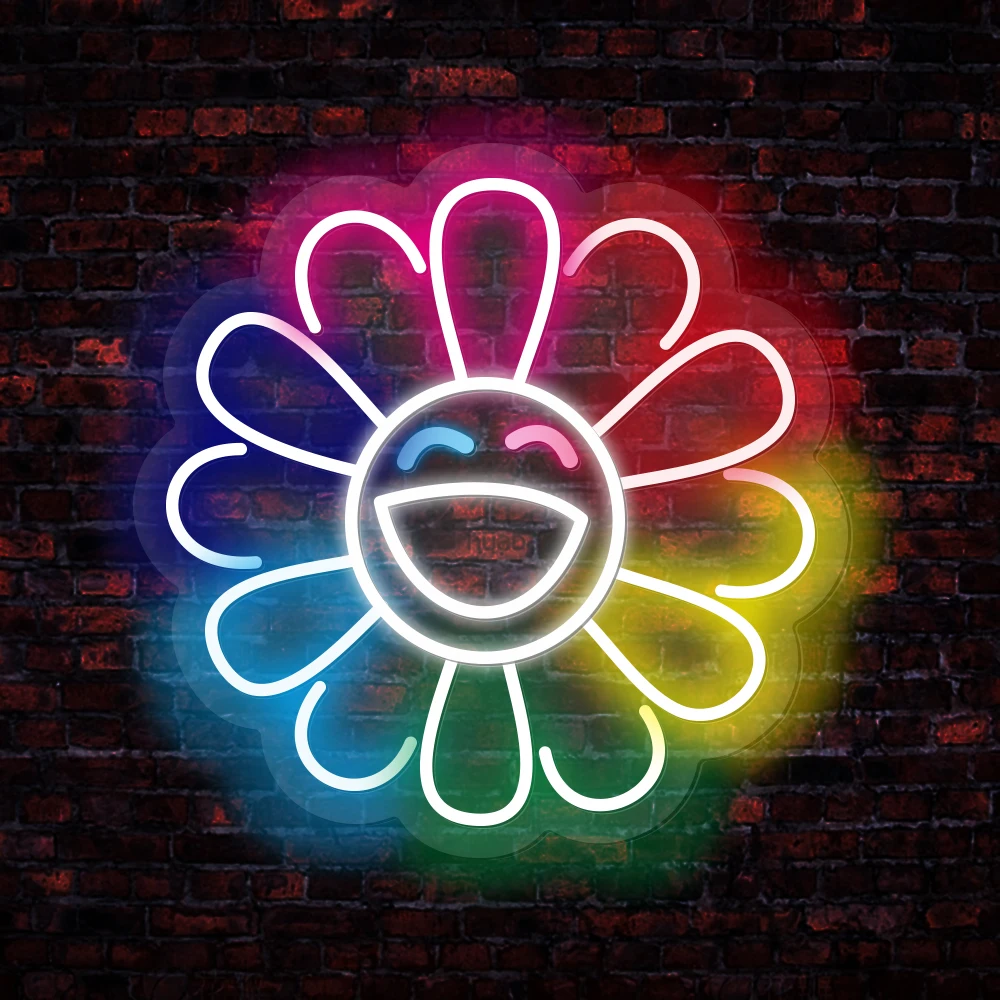 Sun Flower Smile Face Neon Light Sign Colorful LED Night Lights Party Gaming Store Hang Home Room Wall Bedroom Decor Child Gifts