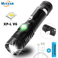 Ultra Bright LED Flashlight With XP-L -V6 LED lamp beads Waterproof Torch Zoomable 4 lighting modes Multi-function USB charging