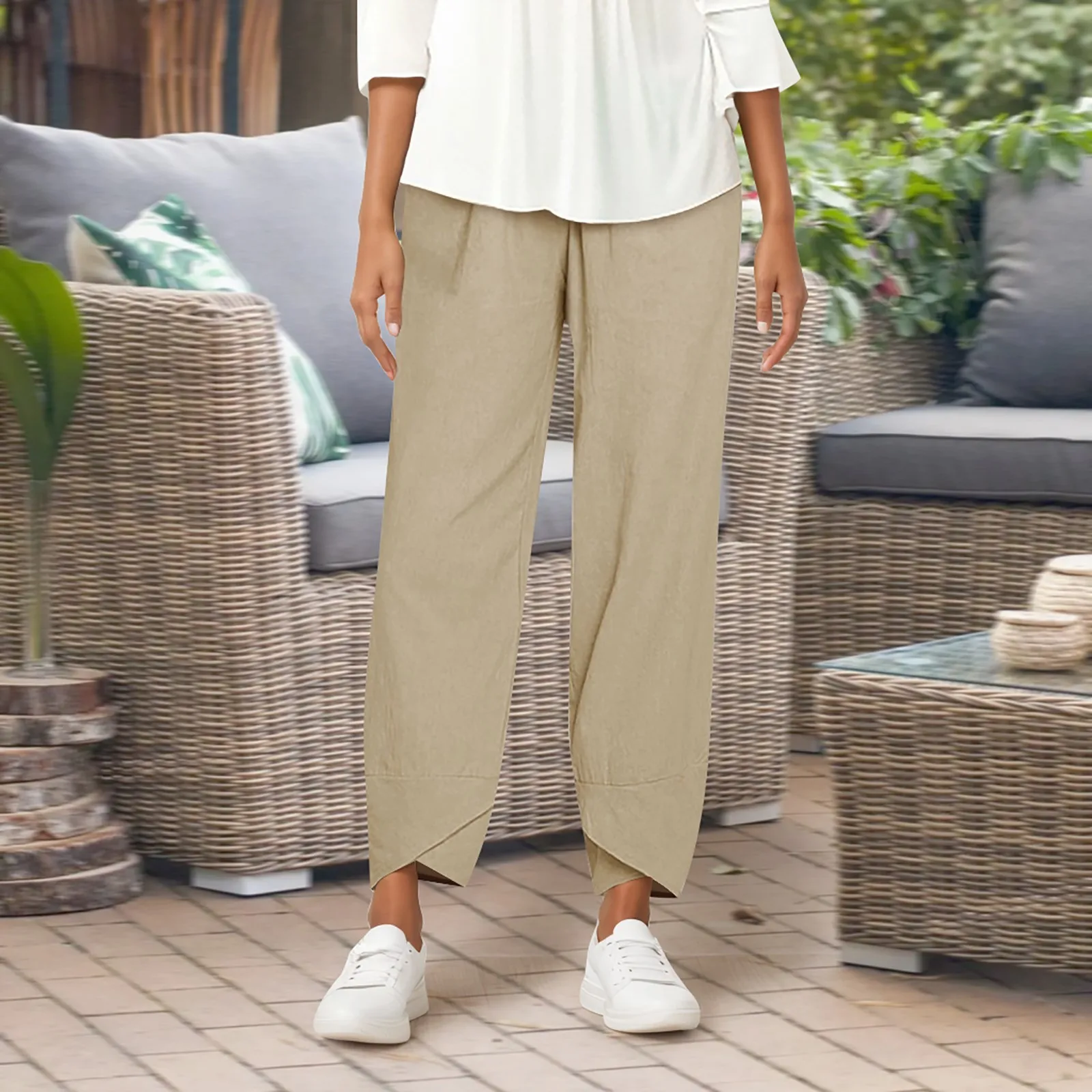 

Women Trousers With Pockets Solid Color Elastic Casual Loose Pants High Waist Wide Leg Trousers Casual Fashion Pants For Women