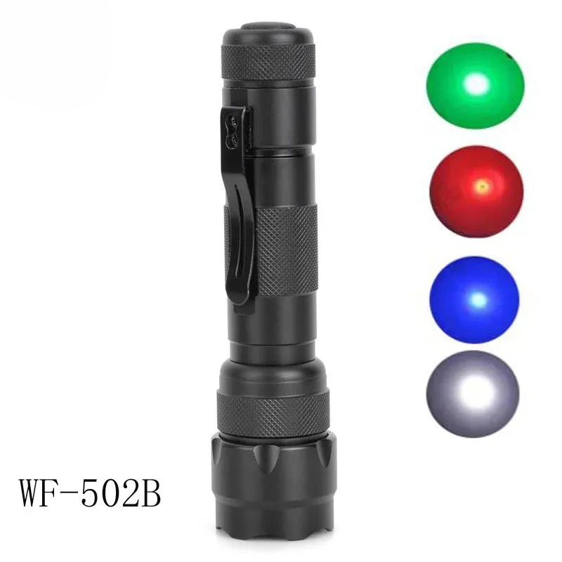 WF-502B 800Lm XM-L T6 1 Mode White/Red/Blue/Green Light Lantern Torch 18650 WF502B Waterproof LED Flashlight Drop Shipping