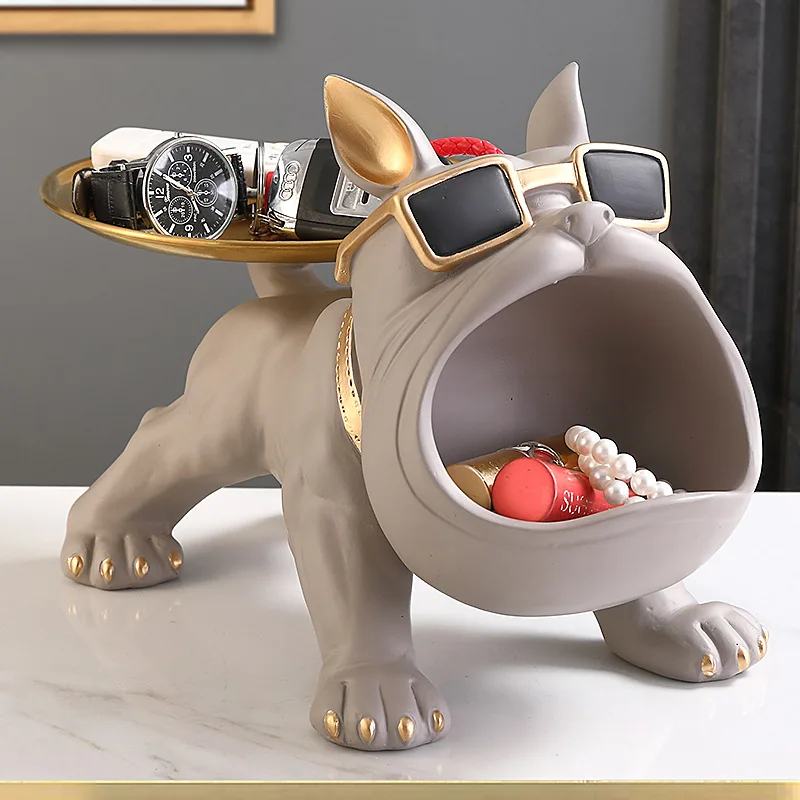 

Dog Ornament Big Mouth French Bulldog Butler Storage Box with Tray Nordic Table Decoration Resin Animal Sculpture Dog Statue