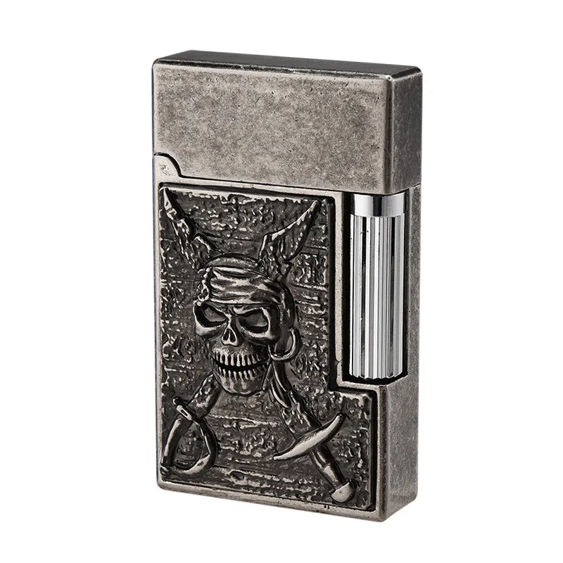 Vintage Pirate Relief Lighter with Gasoline Flint Wheel and Side Ignition Premium Gift Liquid Ding Bronze ColorLighter