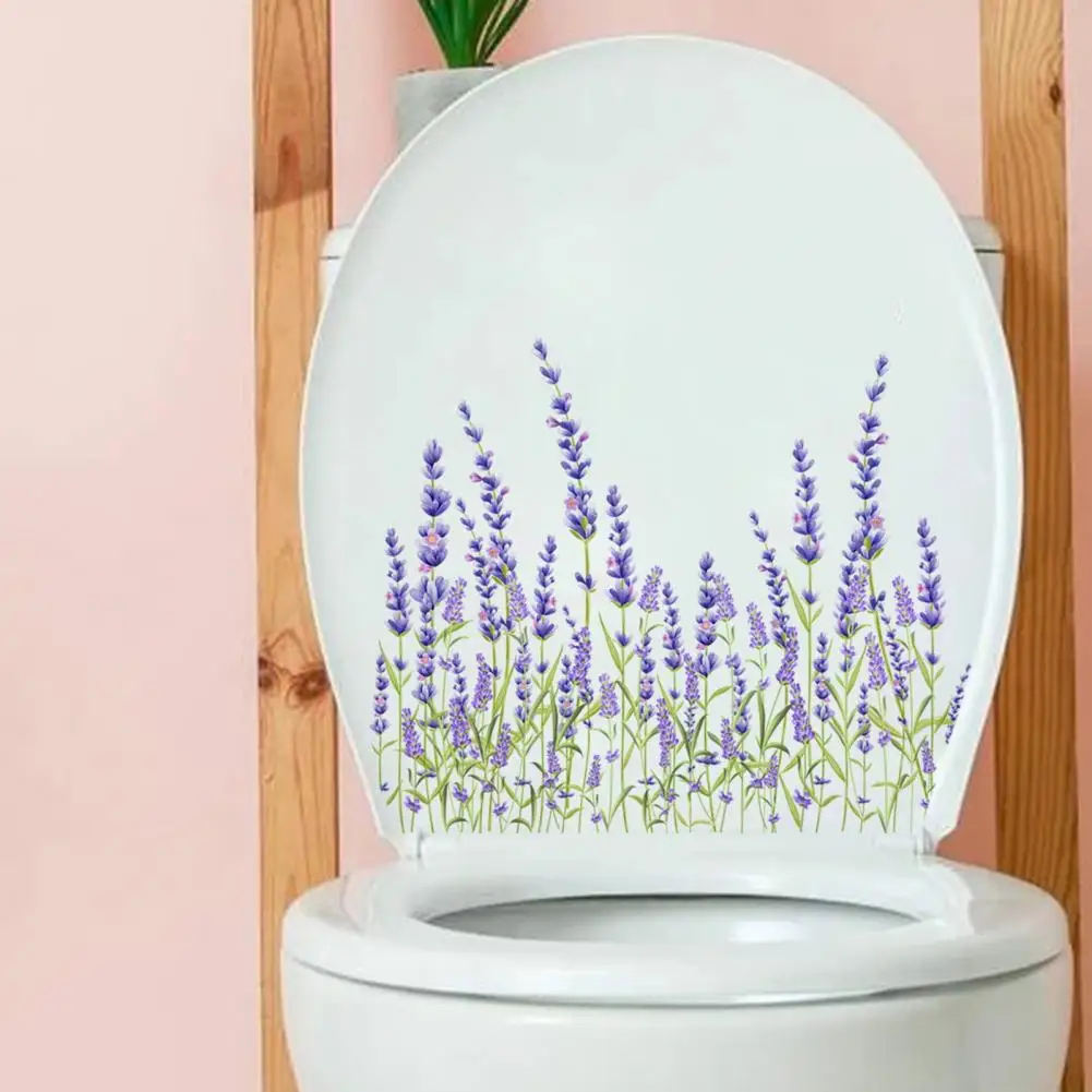 Lavender Flower Toilet Sticker Removable Self-adhesive Waterproof PVC Bathroom Wall Art Decoration Decal Home Supplies