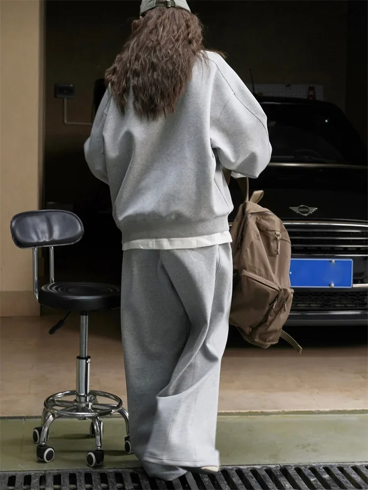 HanOrange 2025 Early Spring Fashion Air Layer Sweatshirt Women Loose Silhouette Lazy Casual Top Gray