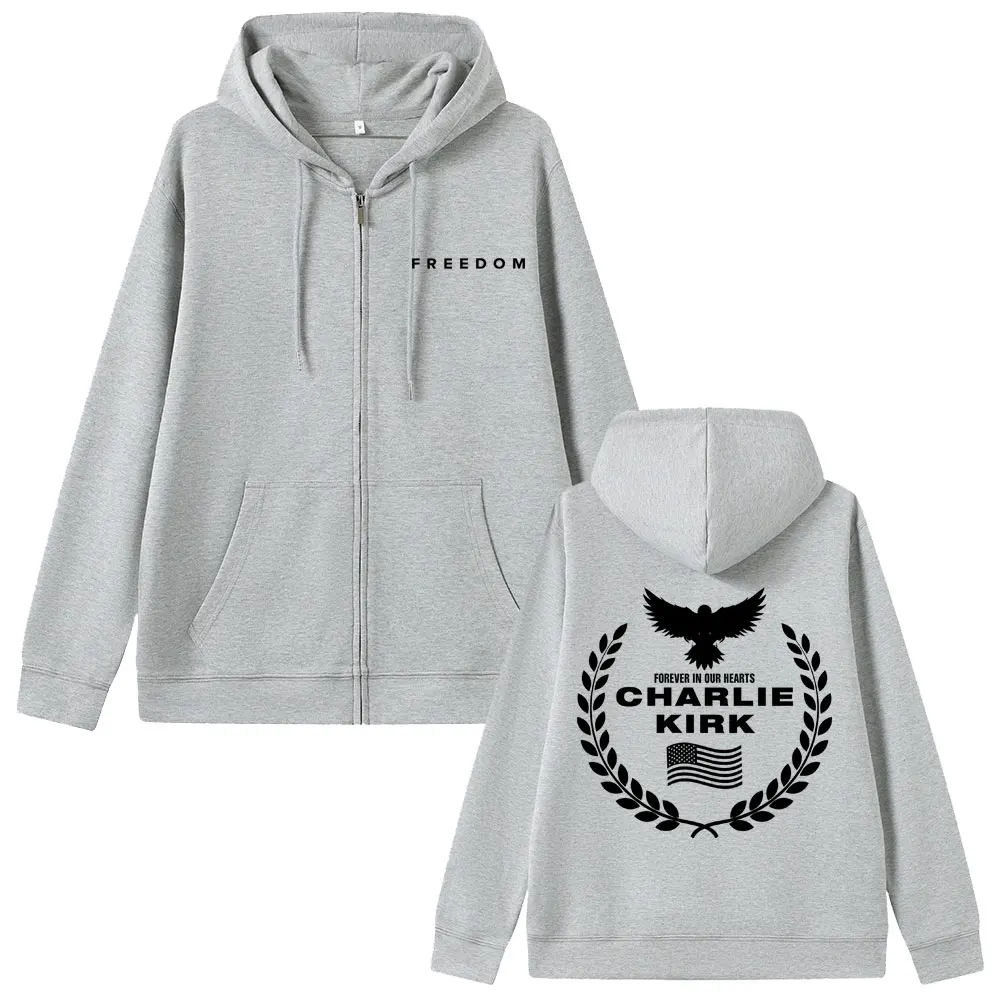 Charlie Kirk Freedom Zipper Hoodie Men Women Clothing Tribute Memorial American Hero Zip Up Hoodies Man Patriotic Activism Coat