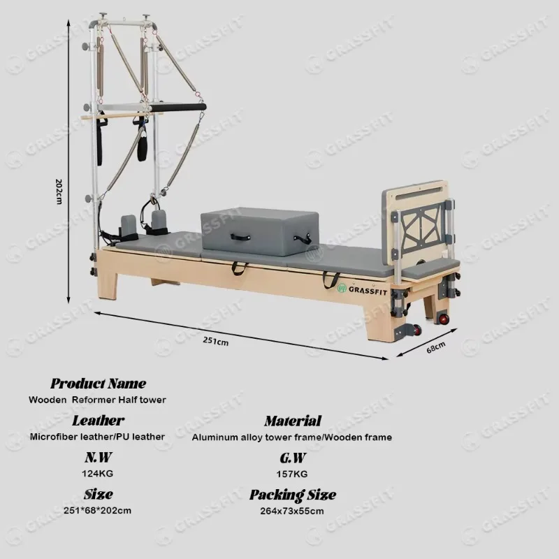 Multi-Functional Wood Pilates Reformer Bed, Full Body Balance Training Equipment for Home & Studio Use