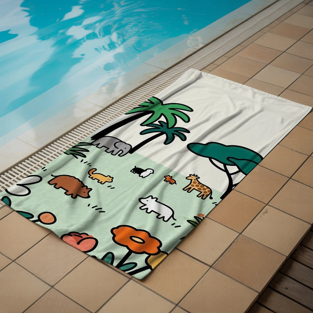 Cute Safari Animal Microfiber Beach Towel Quick Dry Sand Free Oversized Soft Absorbent Bath Towel for Swimming Pool Travel Gym