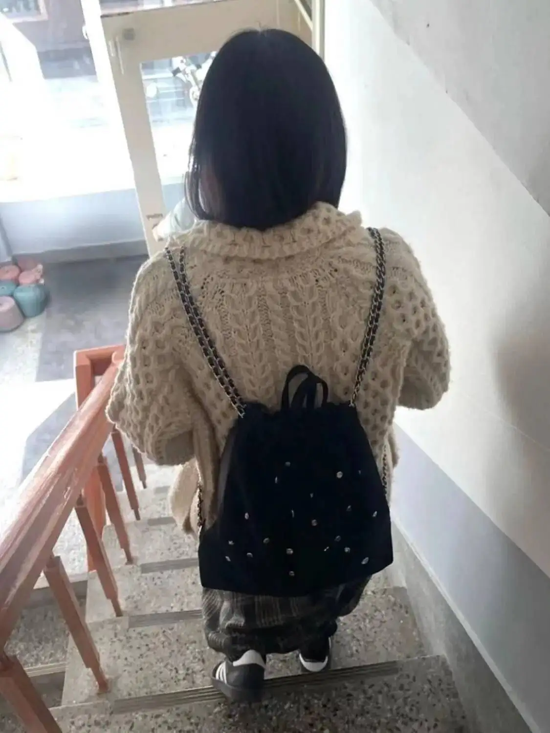 Bloom Vintage Drawstring Backpack Women Hot Girls Beading Chic Casual Backpacks Ladies Haruku Schoolbag Y2k