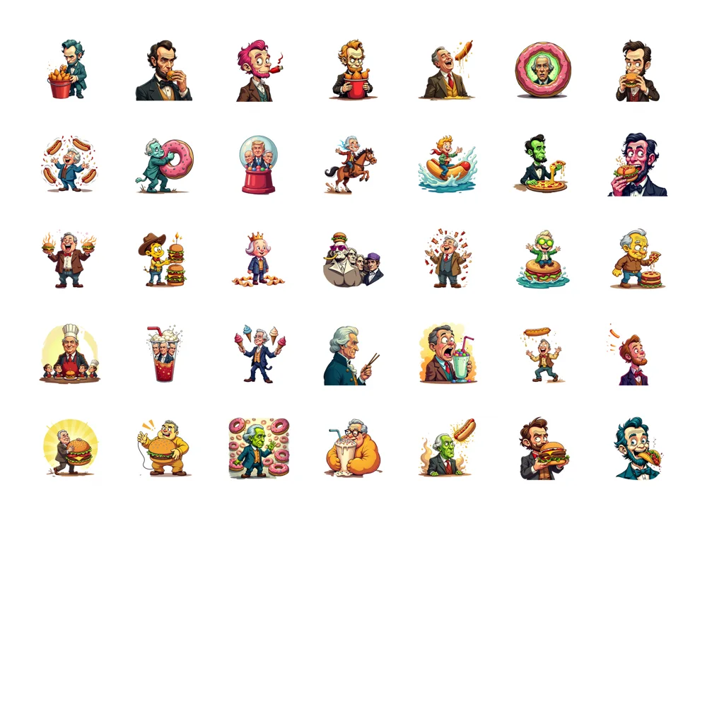 35pcs-50pcs Humorous Fast Food Stickers Parody Historical Figures Funny Stickers Sticker Pack For Suitcase Car Sticker Guitar