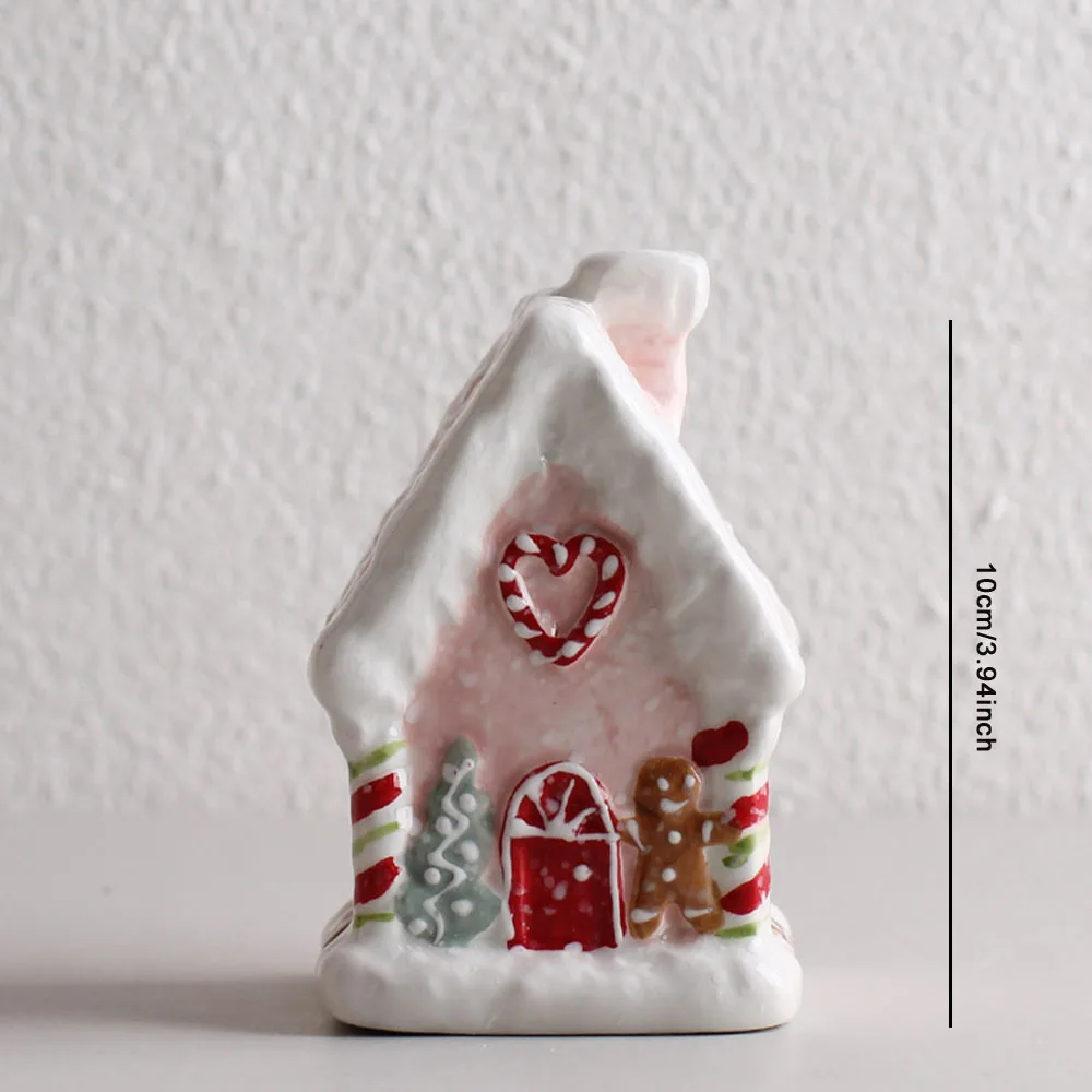 Creative Mini Ceramic Christmas House Sculpture Ornaments Living Room Dining Table Kitchen Seasoning Jars Crafts Christmas Gifts