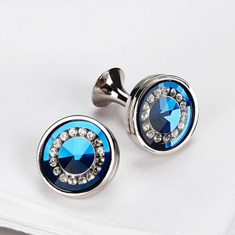 FLEXFIL Jewelry French shirt Fashion cufflinks for mens blue crystal Cuff link Wholesale Button High Quality Wedding Male