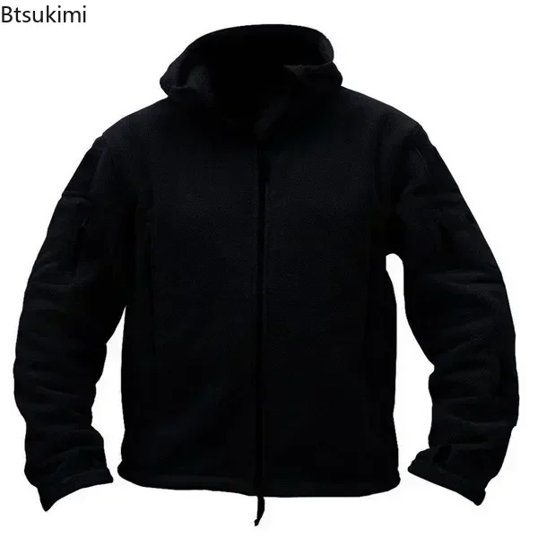 Men's Winter Fleece Jacket Military Tactical Jacket Solid Warm Fleece Coats with Hat Outdoor Sports Combat Hiking Polar Jacket - Image 4