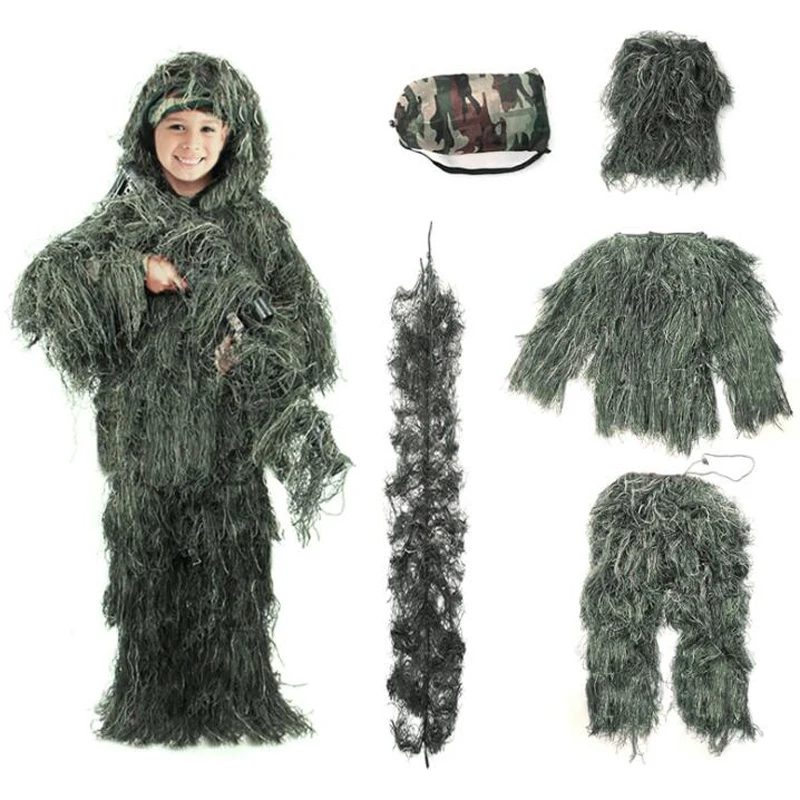 Outdoor Children Kids Ghillie Suit Camouflage Forest 3D Tactical Suits Clothes Airsoft CS Military Boys Girls Outdoor Yowie Set