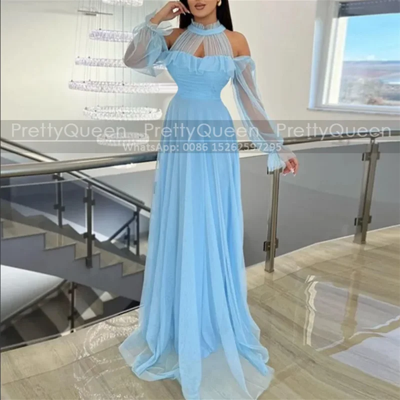 

Customized A Line Bridesmaid Dresses Sheer Long Sleeves Off Shoulder Keyhole Neck Wedding Party Dress