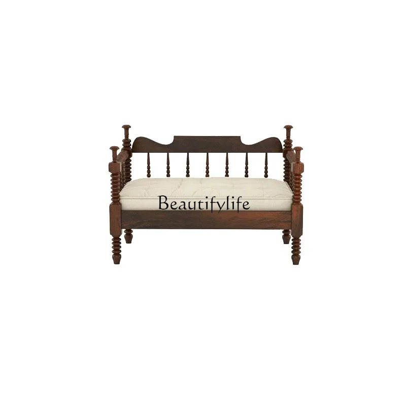 

American retro walnut solid wood sofa single double triple sofa French style