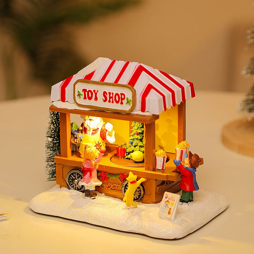 

LED Christmas Scene Village House Ornaments Decorations Building for Party Office Desktop Xmas Decoration Music Popcorn House