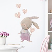 Cartoon Cute Suspenders Rabbit Balloon Love Wall Stickers for Kids Room Bedroom Nursery Home Decoration Wall Decals