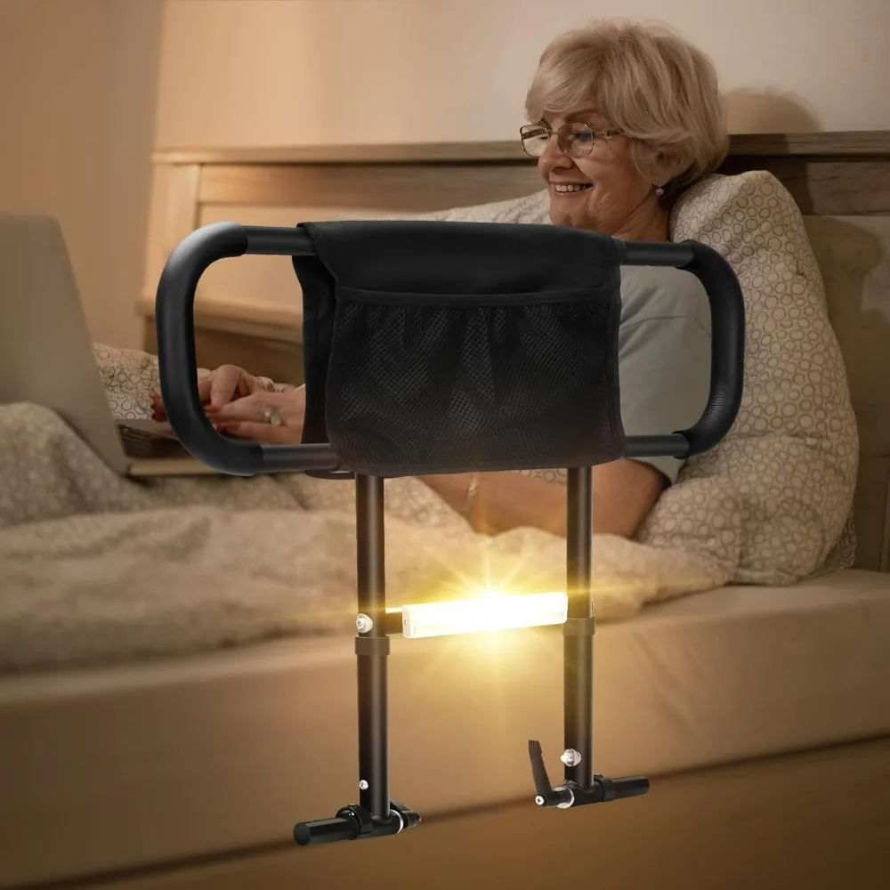 Bed Assist Rails for Elderly Adults with Night Sensor Light,Adjustable Height and Width,Foldable Bed Guard Rails for Adults