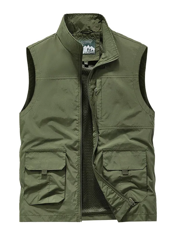 

Men's Loose Fishing Vest 2026 Spring Outdoor Quick Dry Multi Pocket Casual Stand Collar Jacket Standard Fit Fashion Urban Style