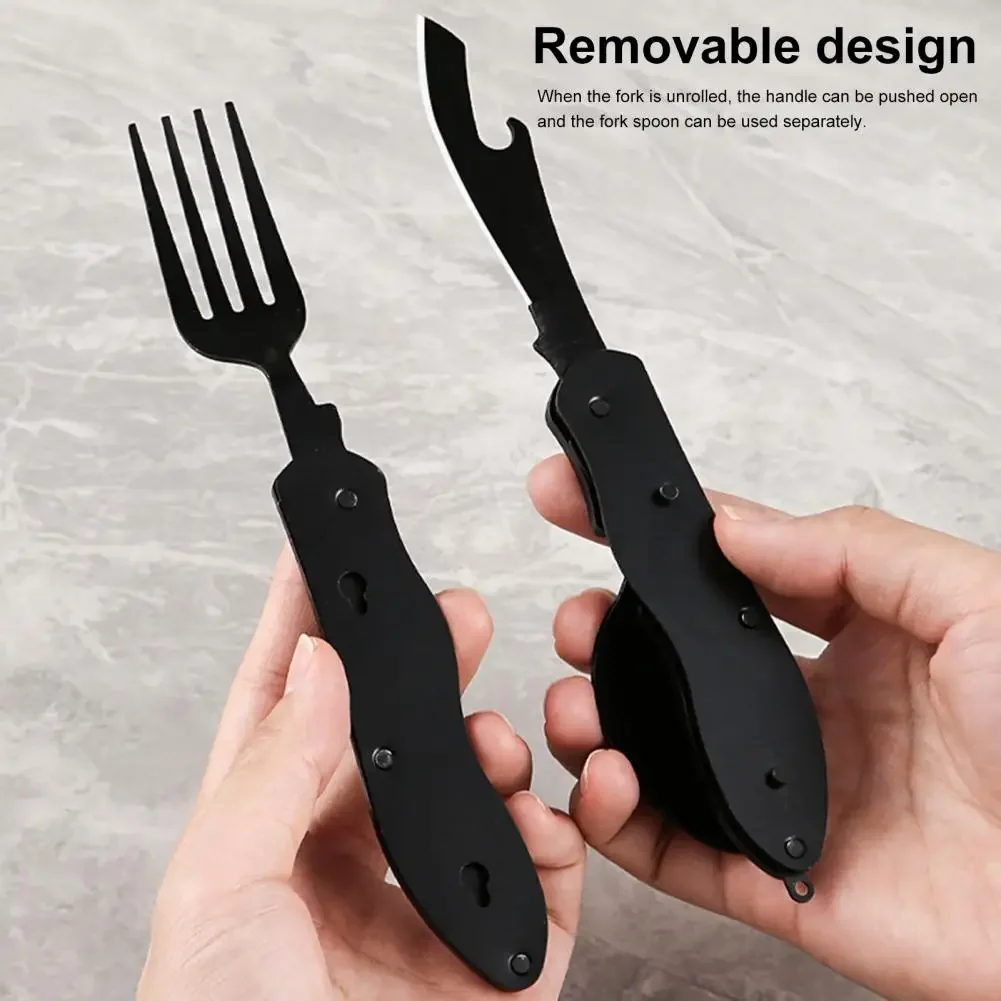 Conjunto de talheres de acampamento dobrável dividido sem rebarbas multifuncional 4 em 1 utensílio de viagem conjunto de talheres de piquenique para exterior