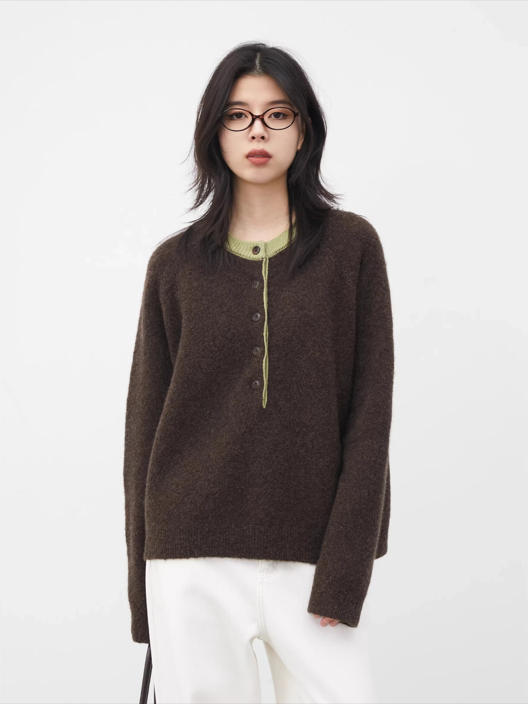 CHIC VEN-suéteres coreanos para mujer, jerséis de punto holgados e informales con contraste y cuello redondo, Top cálido para mujer, Otoño Invierno 2025