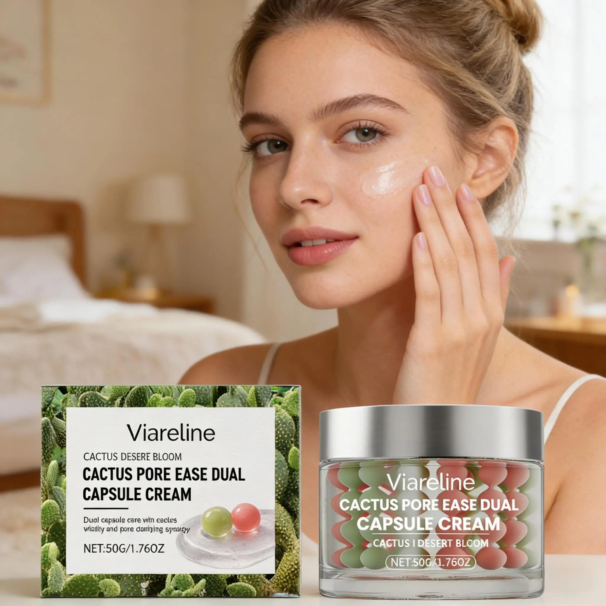 Cactus Capsule Cream Reduce Wrinkle Pore Bounce Lifting Firming Skin Antioxidant Protection Night Face Moisturizing Essence 50g
