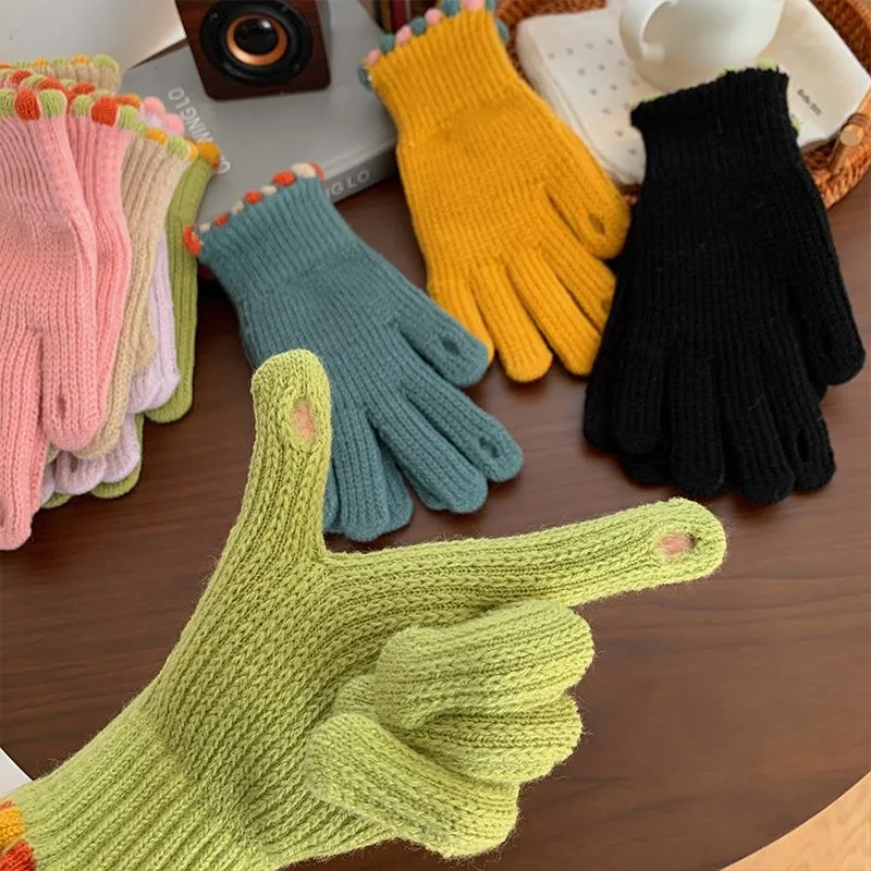 New Harajuku Outdoor Autumn Winter Gloves Women Girls Elegant Warm Touchscreen Casual Long Mittens White Vintage Knitted Gloves