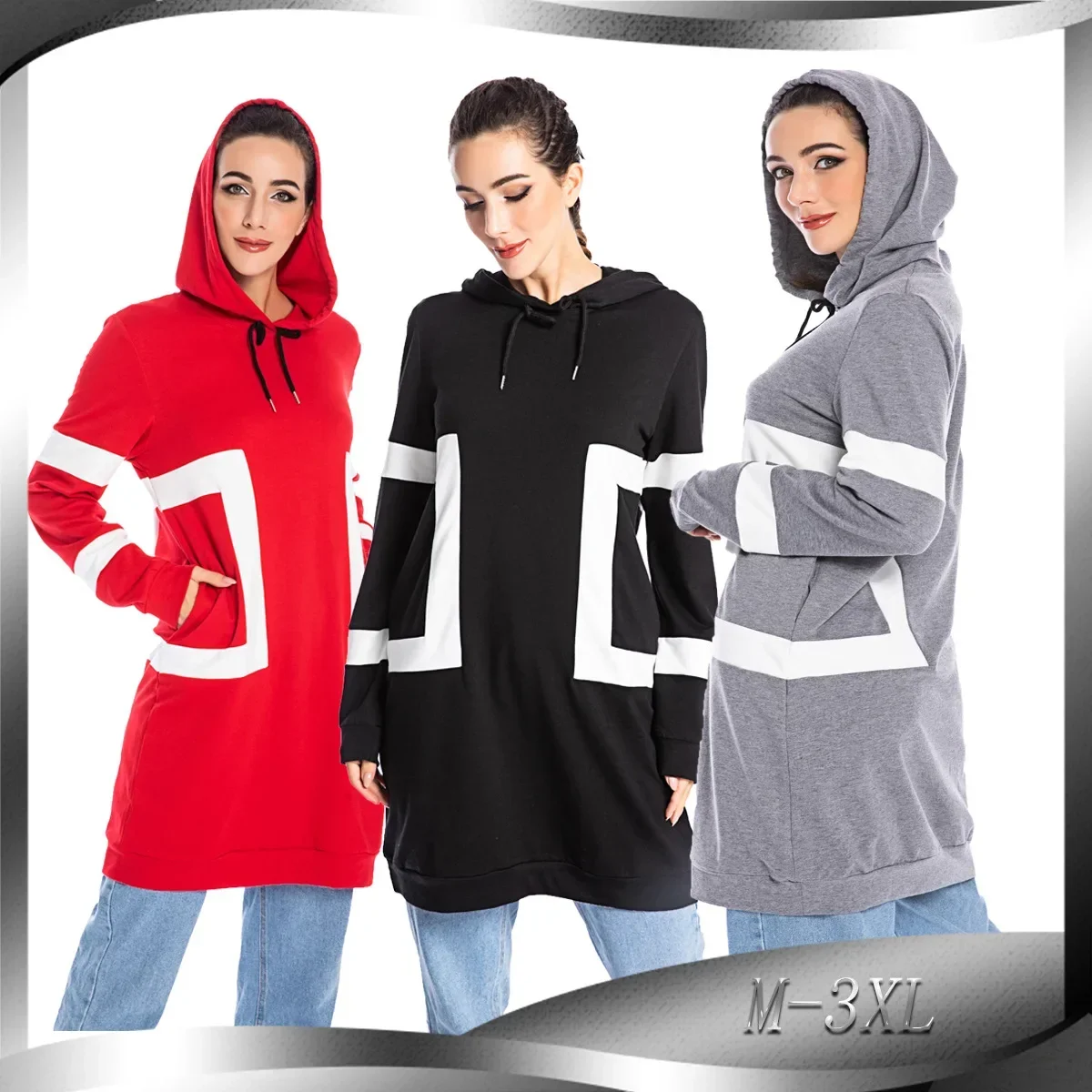 2025 Hooded Sportwear Sweatshirt Women Eid Muslim Clothes Loose Long Sleeve Musulman Long Tops Khimar Casual Tunic Hijab Abayas