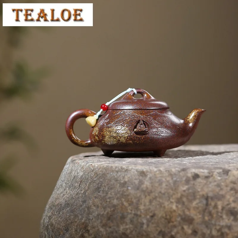 

300ml Yixing Purple Clay Teapots Handmade Bodhidharma Stone Scoop Pot Raw Ore Wood-fired Porcelain Mud Tea Making Kettle Zisha