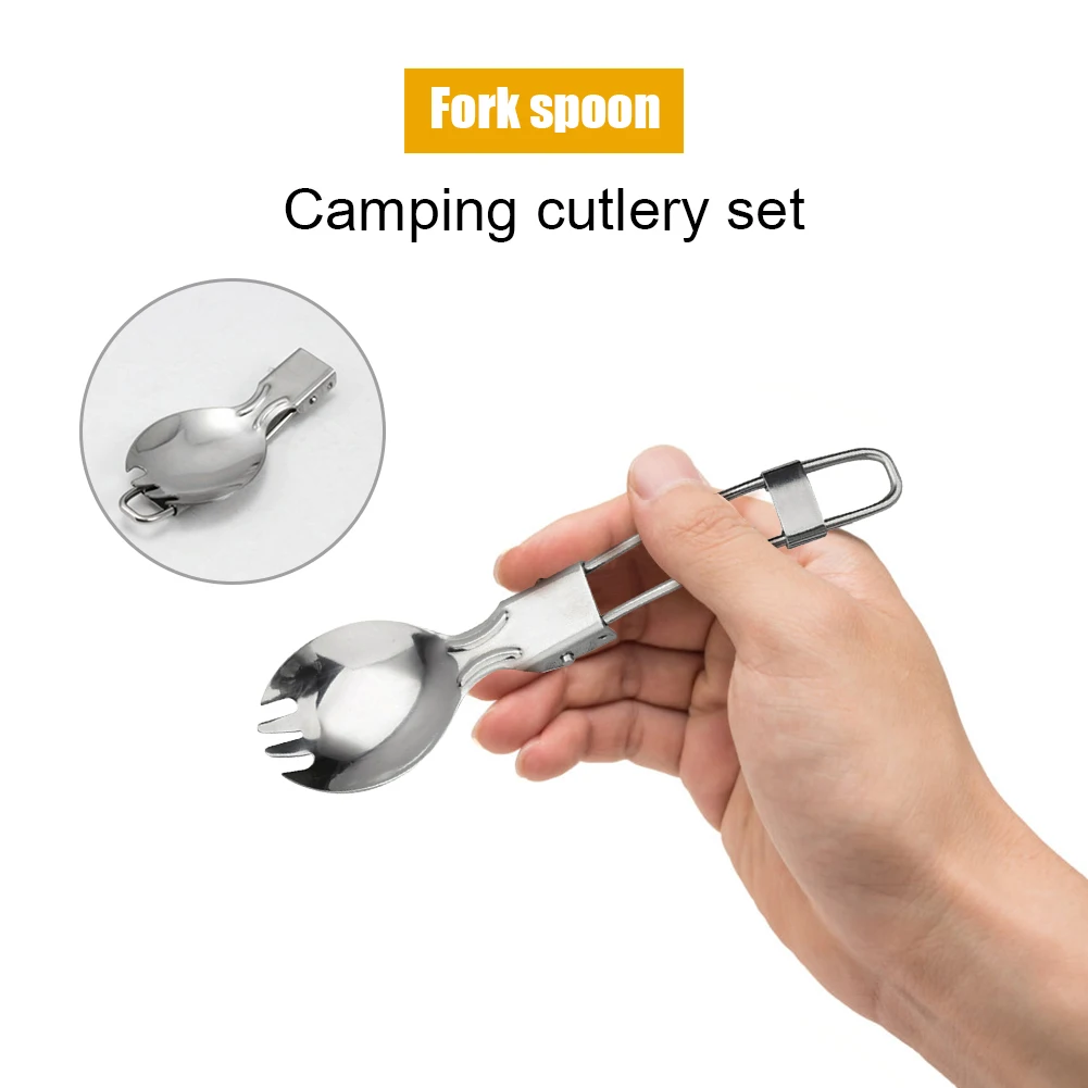 Camping Folding Portable Camping Spoon Fork Outdoor Hiking Picnic Cutlery Tableware Ultralight Stainless Steel Set Of Dishes