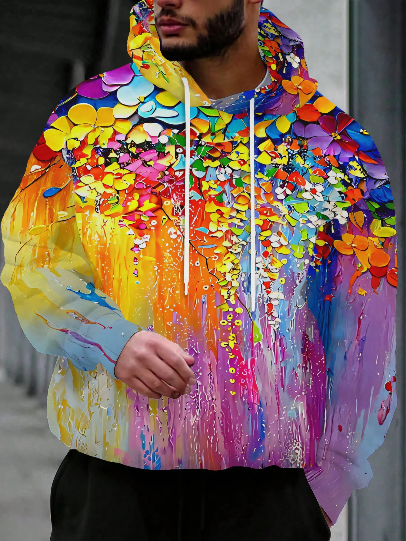Men's Hoodie Autumn Oversized 3D All Over Print Paint Splatter Abstract Art Graffiti Long Sleeve Streetwear Casual Men Clothing