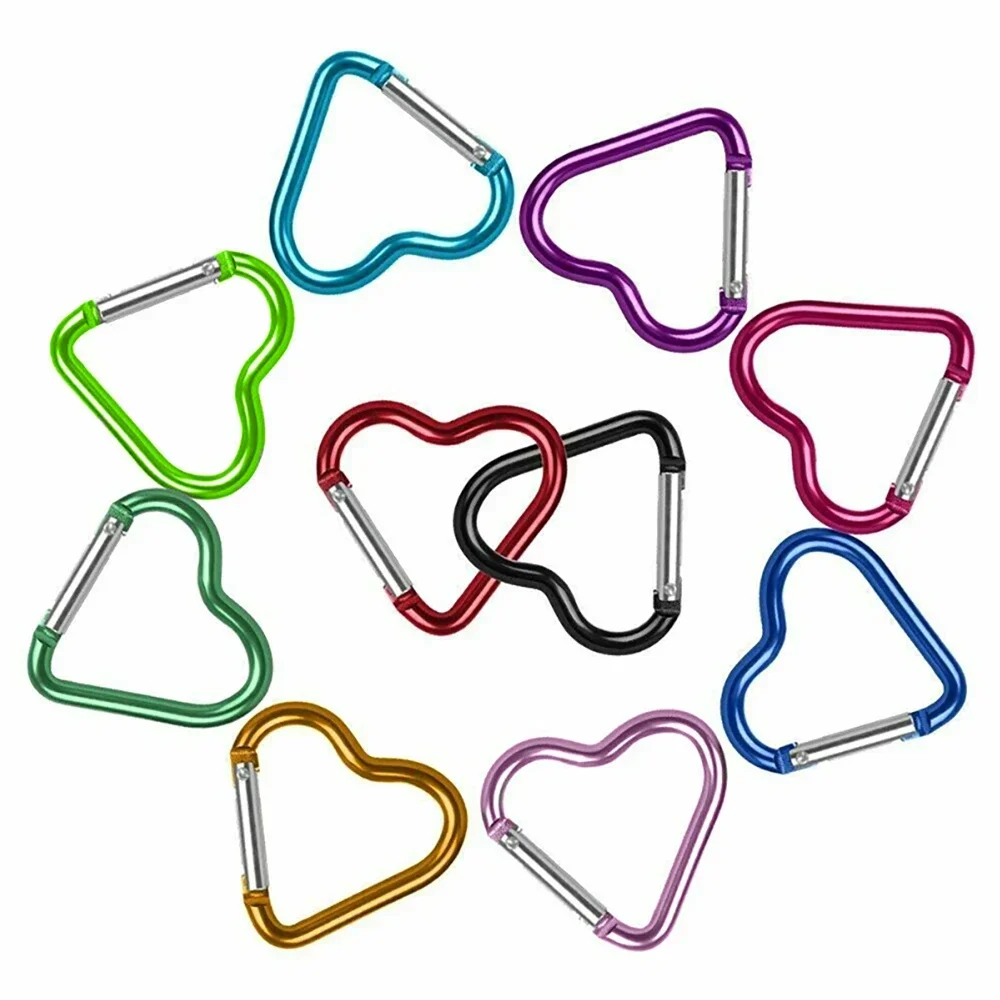 

5PCS Heart Shaped Carabiner Outdoor Climbing Camping Bold Aluminum Alloy Locking Clasp Keychain Multi Survival Gear Travel Kit